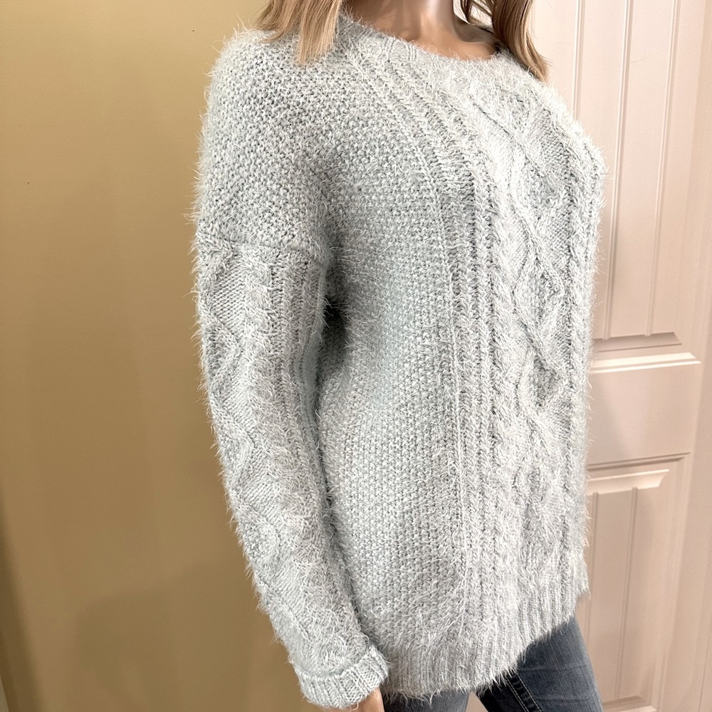 Garage Blue Oversized Chunky Crew Neck Cable Knit Sweater XS- S NWT